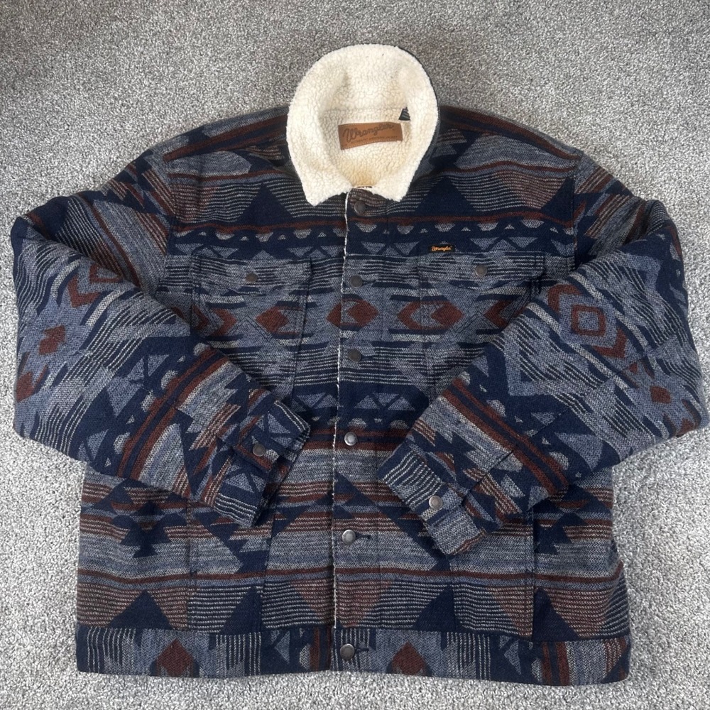 Wrangler Western Jacket Mens XL Aztec Southwestern Sherpa Lined Wool Outdoors
